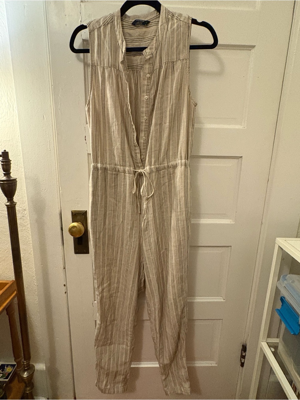 Lucky Brand Beige Striped Sleeveless Jumpsuit